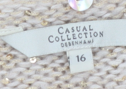 Debenhams Women’s Beige Sequin Knit Pullover Jumper Size 16