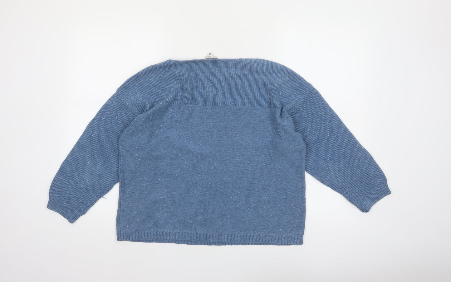 Fat Face Women Blue Cotton V-Neck Pullover Jumper Size 12