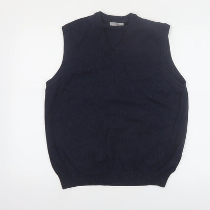 Marks and Spencer Men's Blue Cotton V-Neck Sleeveless Vest M