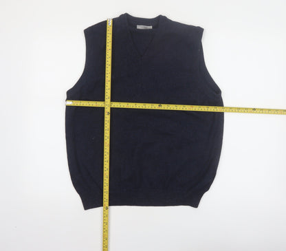 Marks and Spencer Men's Blue Cotton V-Neck Sleeveless Vest M