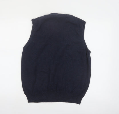 Marks and Spencer Men's Blue Cotton V-Neck Sleeveless Vest M