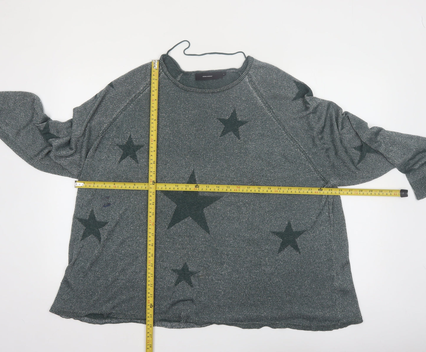 Vero Moda Womens Grey Star Knit Jumper XL Relaxed Fit Pullover