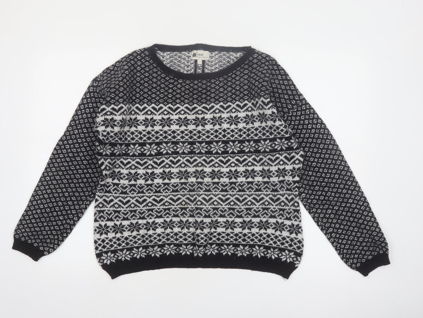 Next Women's Black & White Fair Isle Wool Blend Jumper UK 14