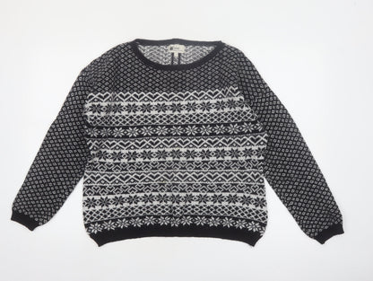 Next Women's Black & White Fair Isle Wool Blend Jumper UK 14