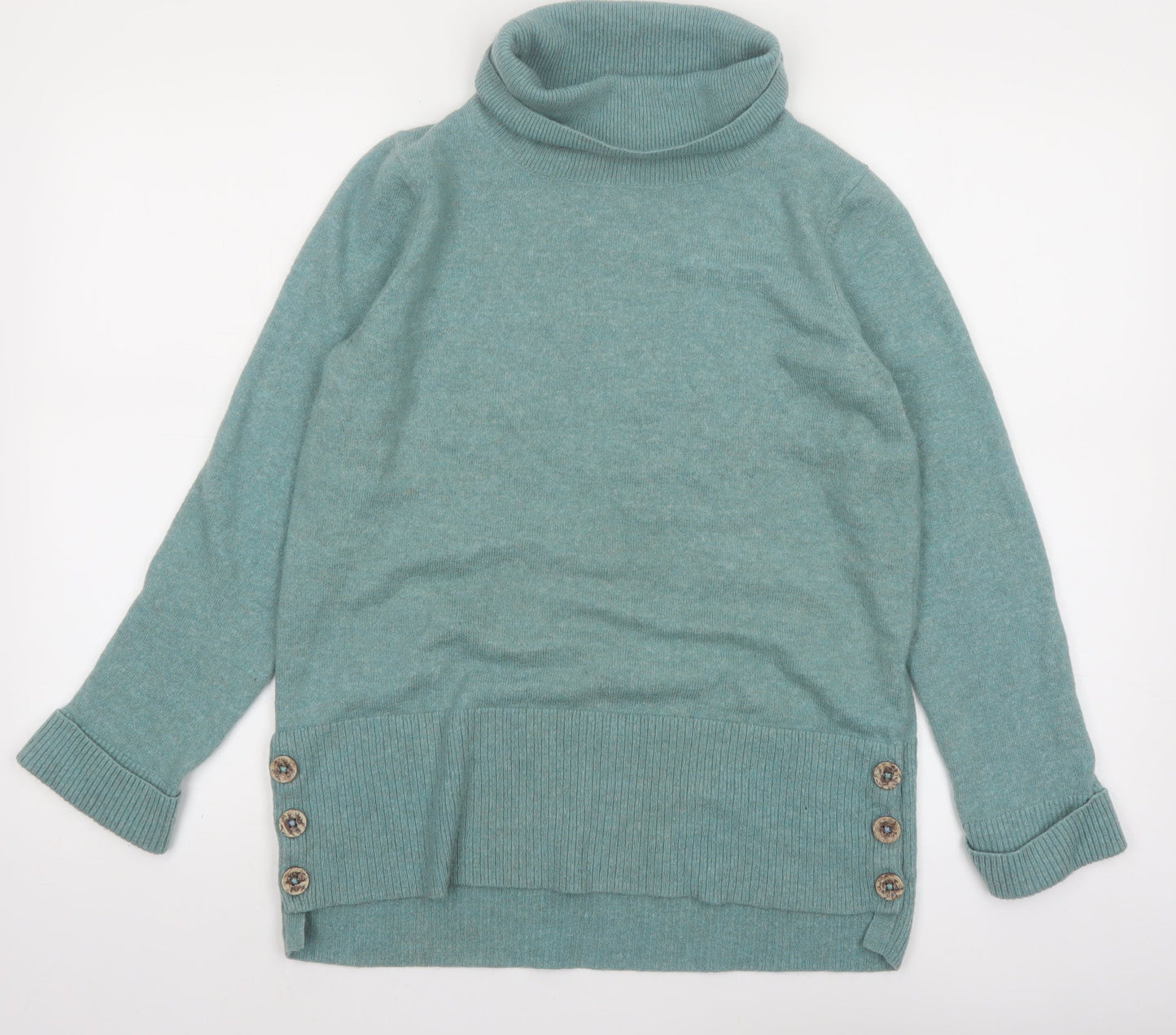 White Stuff Women’s Green Roll Neck Button Detail Jumper UK 12