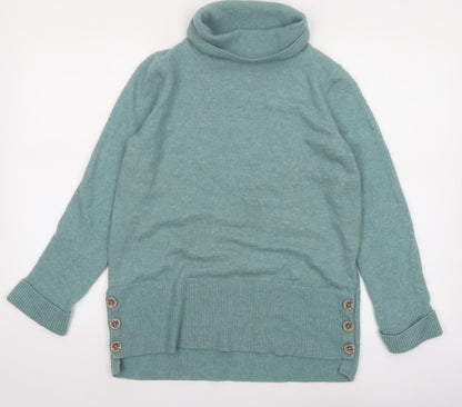 White Stuff Women’s Green Roll Neck Button Detail Jumper UK 12