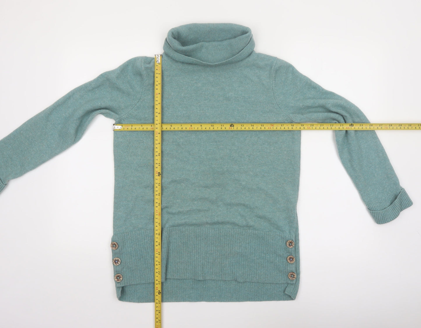 White Stuff Women’s Green Roll Neck Button Detail Jumper UK 12