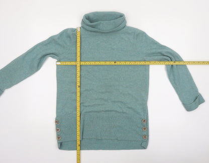White Stuff Women’s Green Roll Neck Button Detail Jumper UK 12