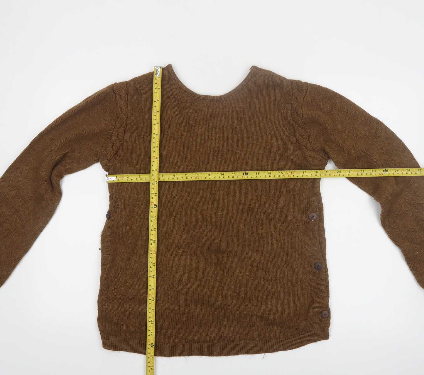Envie de Fraise Women Brown Wool Blend Jumper UK 10/12 Cable Knit