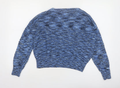 Burgs Women Blue Chunky Knit V-Neck Pullover Jumper Size 10