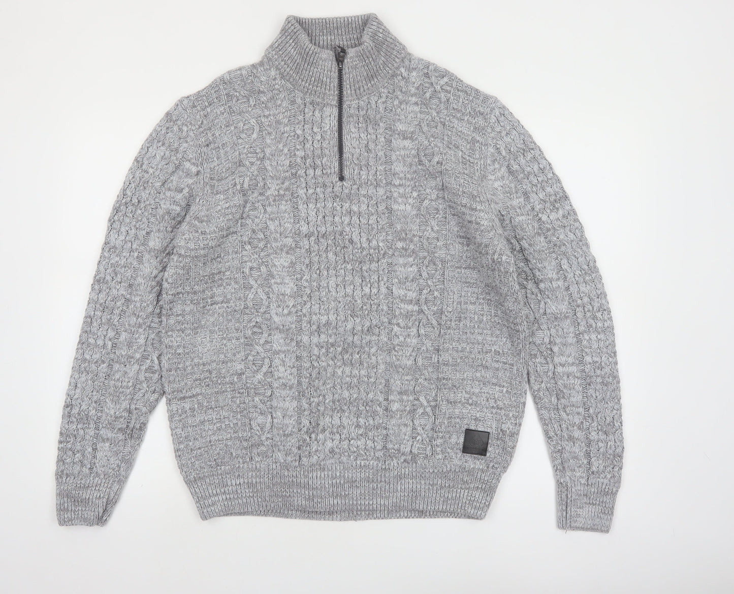 Next Men's Grey Cable-Knit Half Zip Jumper Size L