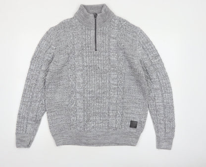 Next Men's Grey Cable-Knit Half Zip Jumper Size L