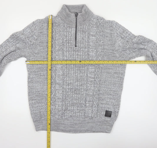Next Men's Grey Cable-Knit Half Zip Jumper Size L