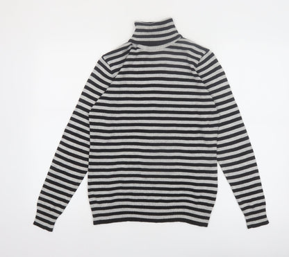 Joseph A. Women's Black & Grey Striped Roll Neck Pullover Jumper Size S