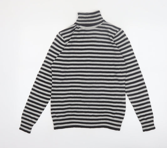 Joseph A. Women's Black & Grey Striped Roll Neck Pullover Jumper Size S