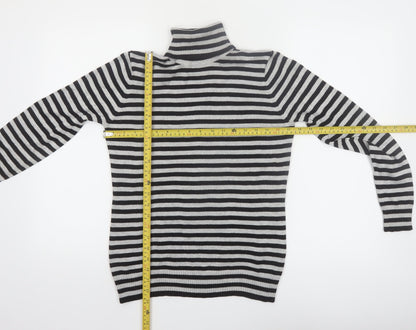 Joseph A. Women's Black & Grey Striped Roll Neck Pullover Jumper Size S