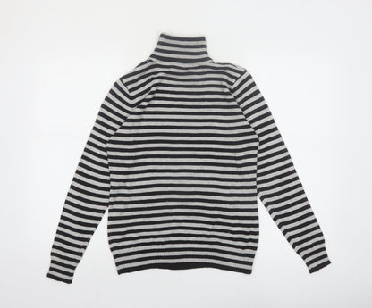 Joseph A. Women's Black & Grey Striped Roll Neck Pullover Jumper Size S