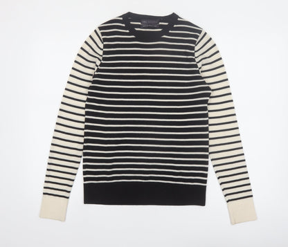 Marks and Spencer Womens Black Striped Merino Wool Jumper Size 8
