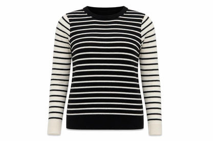 Marks & Spencer Womens Black Striped Merino Wool Jumper Size 8
