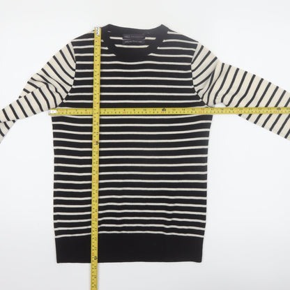 Marks and Spencer Womens Black Striped Merino Wool Jumper Size 8