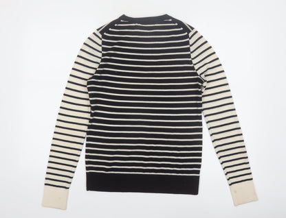 Marks and Spencer Womens Black Striped Merino Wool Jumper Size 8