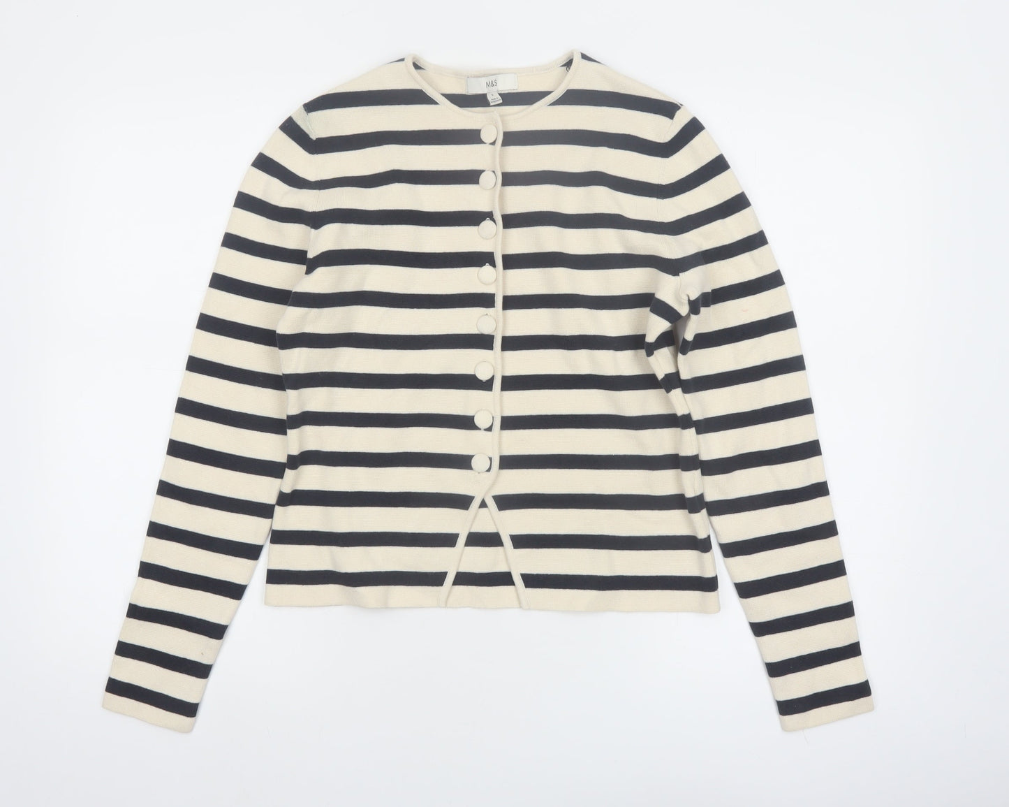 Marks and Spencer Womens Beige Striped Cardigan S Knit Long Sleeve