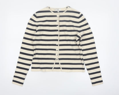 Marks and Spencer Womens Beige Striped Cardigan S Knit Long Sleeve