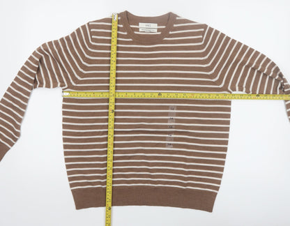Marks and Spencer Women Brown Striped Merino Wool Jumper Size 14