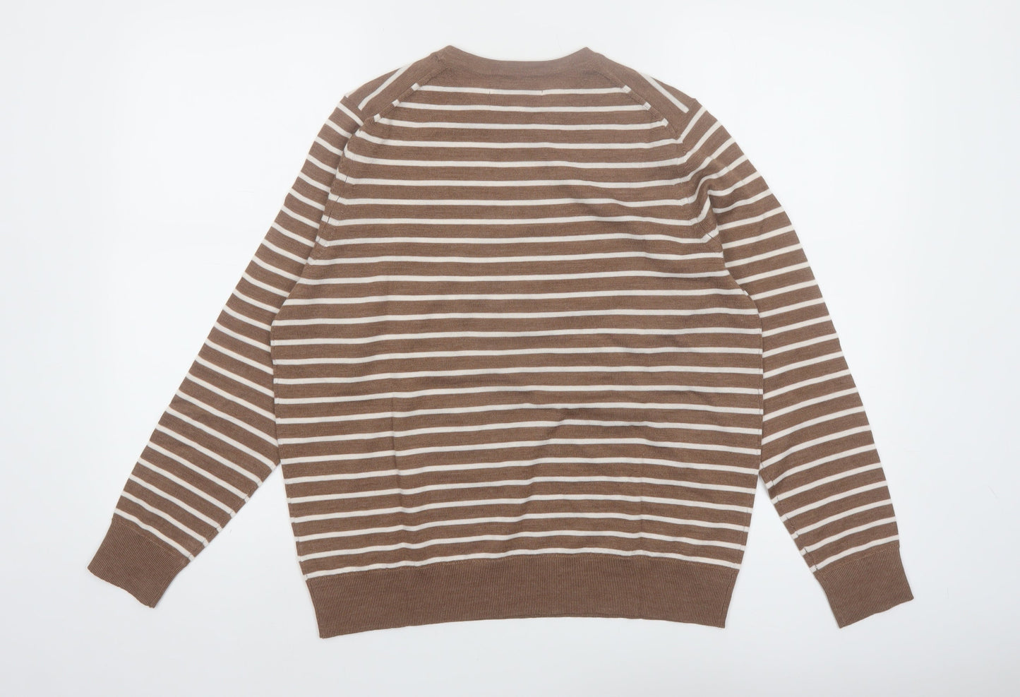 Marks and Spencer Women Brown Striped Merino Wool Jumper Size 14