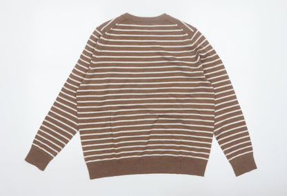Marks and Spencer Women Brown Striped Merino Wool Jumper Size 14