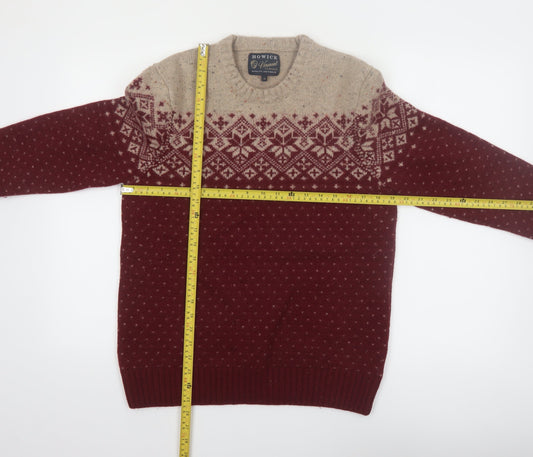 Howick Men Red Fair Isle Wool Blend Crew Neck Jumper M