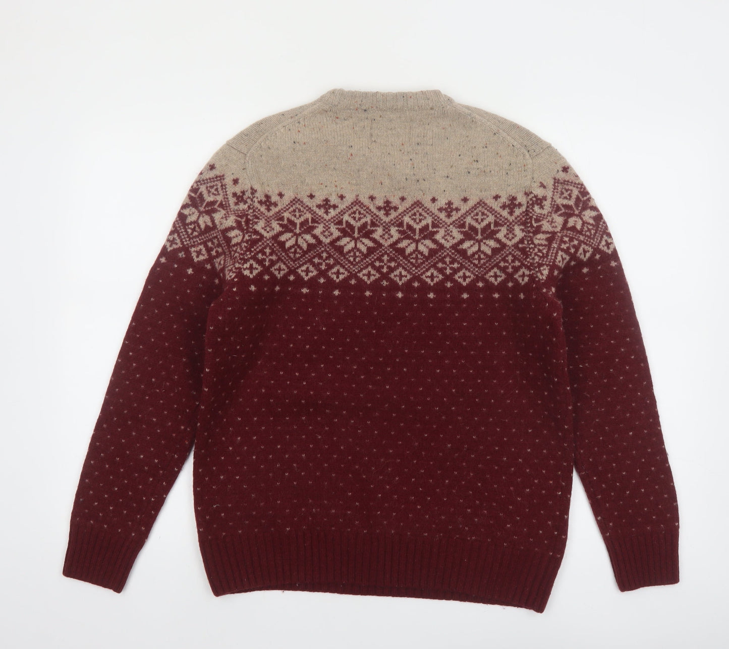 Howick Men Red Fair Isle Wool Blend Crew Neck Jumper M