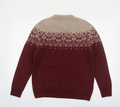 Howick Men Red Fair Isle Wool Blend Crew Neck Jumper M