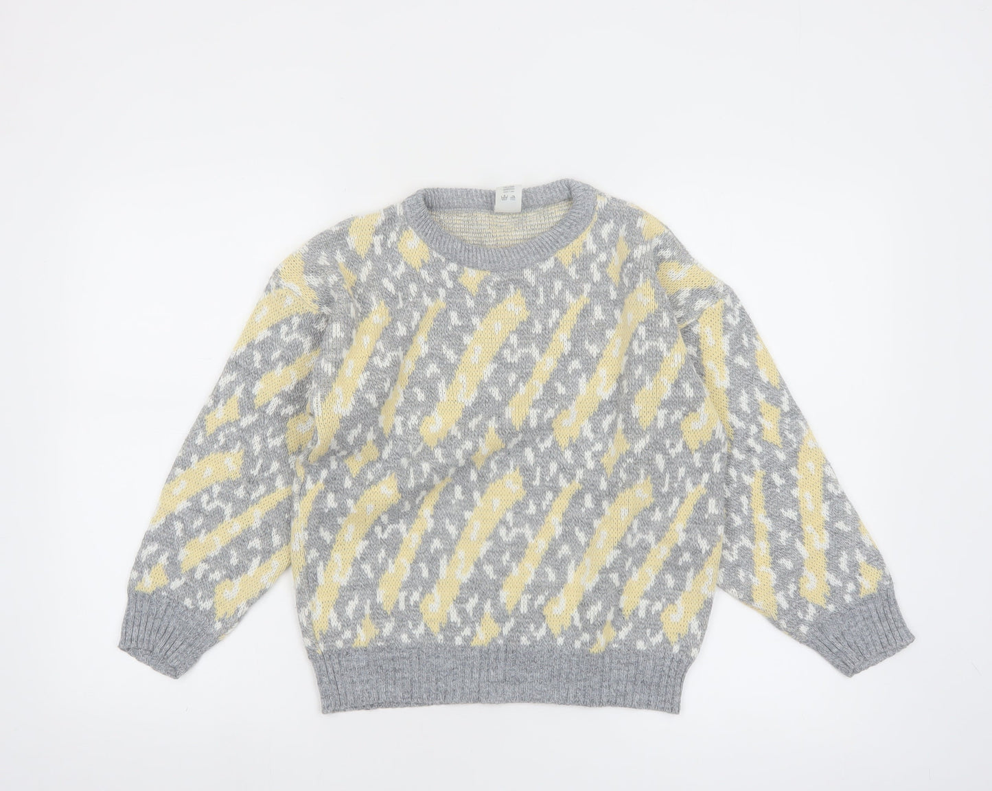 BHS Women Grey Yellow Acrylic Jumper Size 10 Classic Knit