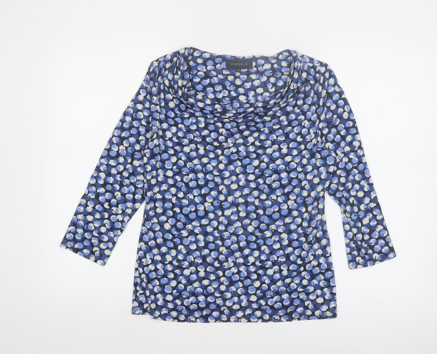 Viyella Women’s Blue Floral Cowl Neck Tunic Top M 3/4 Sleeve