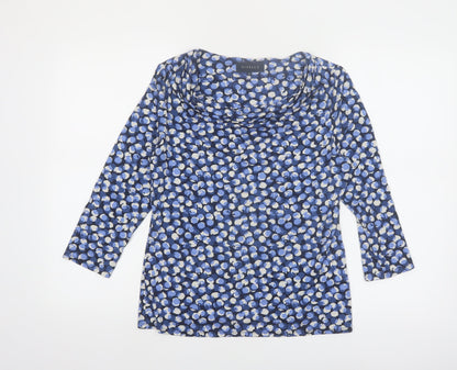 Viyella Women’s Blue Floral Cowl Neck Tunic Top M 3/4 Sleeve