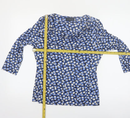 Viyella Women’s Blue Floral Cowl Neck Tunic Top M 3/4 Sleeve