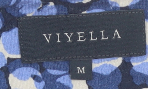 Viyella Women’s Blue Floral Cowl Neck Tunic Top M 3/4 Sleeve