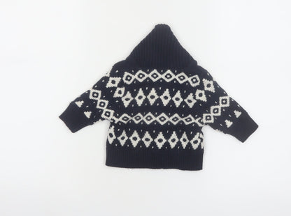 babyGap Unisex Black Geometric Knit Hooded Cardigan 0-3 Months