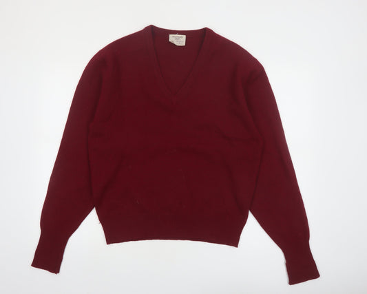 Woodward Shop Men's Red Wool V-Neck Pullover Jumper Size L