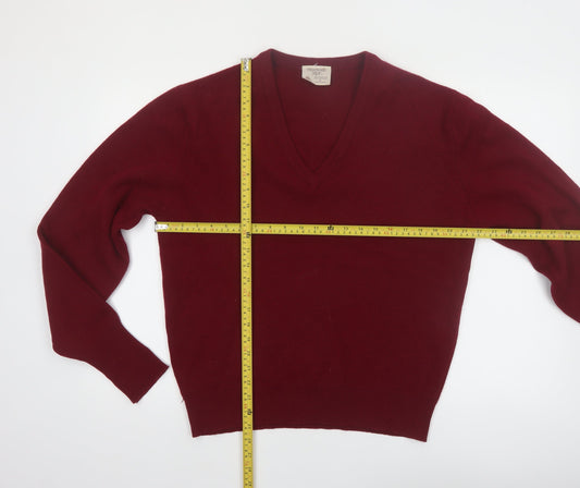 Woodward Shop Men's Red Wool V-Neck Pullover Jumper Size L