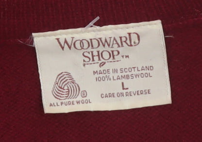 Woodward Shop Men's Red Wool V-Neck Pullover Jumper Size L