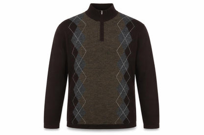 Alfani Men’s Brown Argyle 1/4 Zip High Neck Wool Jumper L