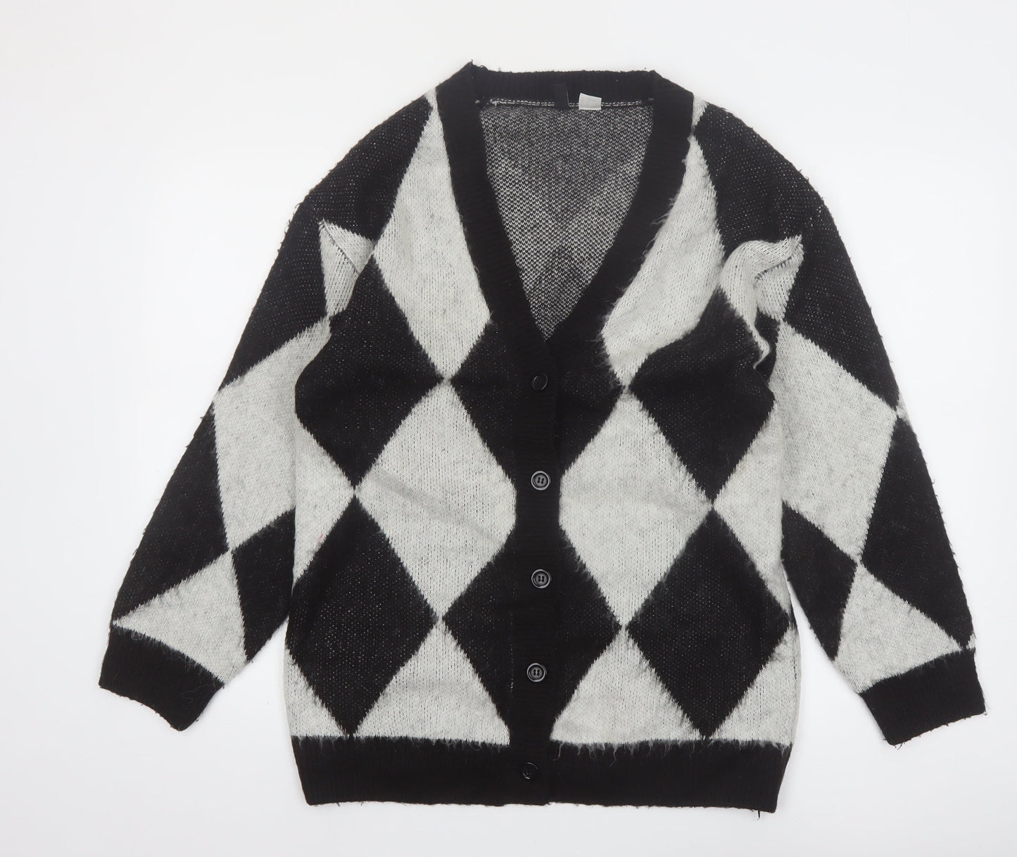 H&M Divided Women's Black & Grey Argyle Knit Cardigan Size 8