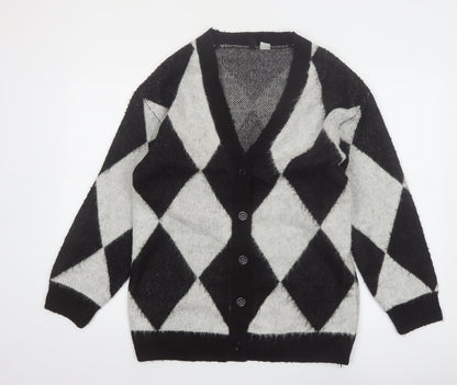 H&M Divided Women's Black & Grey Argyle Knit Cardigan Size 8