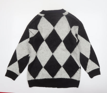 H&M Divided Women's Black & Grey Argyle Knit Cardigan Size 8