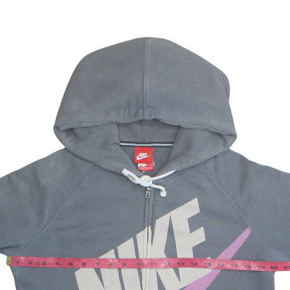 Nike Women’s Blue Full Zip Hoodie Medium Cotton Blend Graphic Print