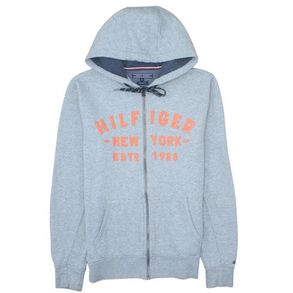 Tommy Hilfiger Women Grey Full Zip Hoodie Size M Vintage Fit