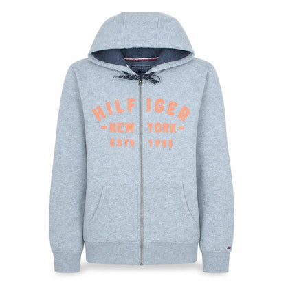 Tommy Hilfiger Women Grey Full Zip Hoodie Size M Vintage Fit