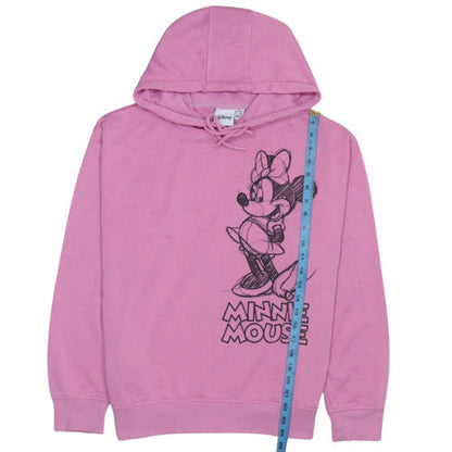 Disney Women Pink Minnie Mouse Hoodie Medium 12/14 Pullover Hooded Sweatshirt